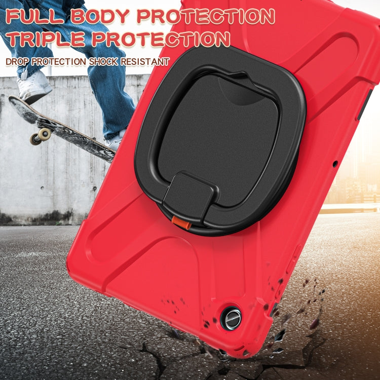 For Samsung Galaxy Tab A9+/Tab A11+ Silicone Hybrid PC Tablet Case with Holder & Shoulder Strap(Red) by bashfashion