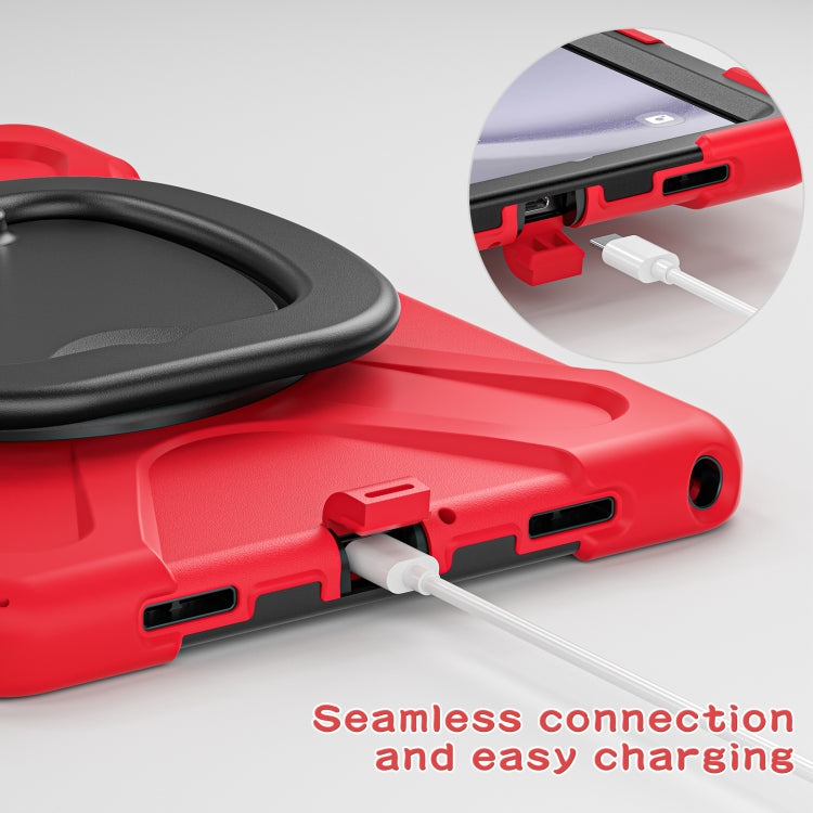 For Samsung Galaxy Tab A9+/Tab A11+ Silicone Hybrid PC Tablet Case with Holder & Shoulder Strap(Red) by bashfashion