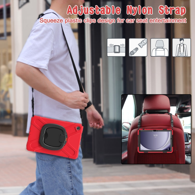 For Samsung Galaxy Tab A9+/Tab A11+ Silicone Hybrid PC Tablet Case with Holder & Shoulder Strap(Red) by bashfashion