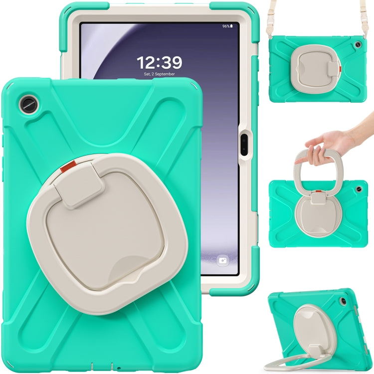 For Samsung Galaxy Tab A9+/Tab A11+ Silicone Hybrid PC Tablet Case with Holder & Shoulder Strap(Mint Green) by bashfashion