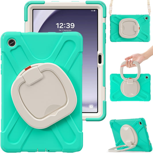 For Samsung Galaxy Tab A9+/Tab A11+ Silicone Hybrid PC Tablet Case with Holder & Shoulder Strap(Mint Green) by bashfashion