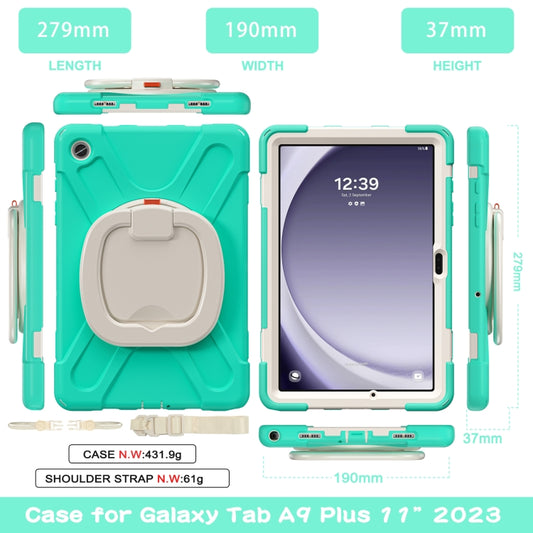 For Samsung Galaxy Tab A9+/Tab A11+ Silicone Hybrid PC Tablet Case with Holder & Shoulder Strap(Mint Green) by bashfashion