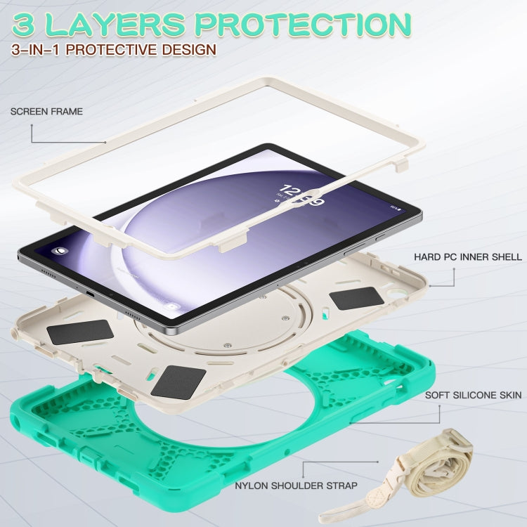 For Samsung Galaxy Tab A9+/Tab A11+ Silicone Hybrid PC Tablet Case with Holder & Shoulder Strap(Mint Green) by bashfashion