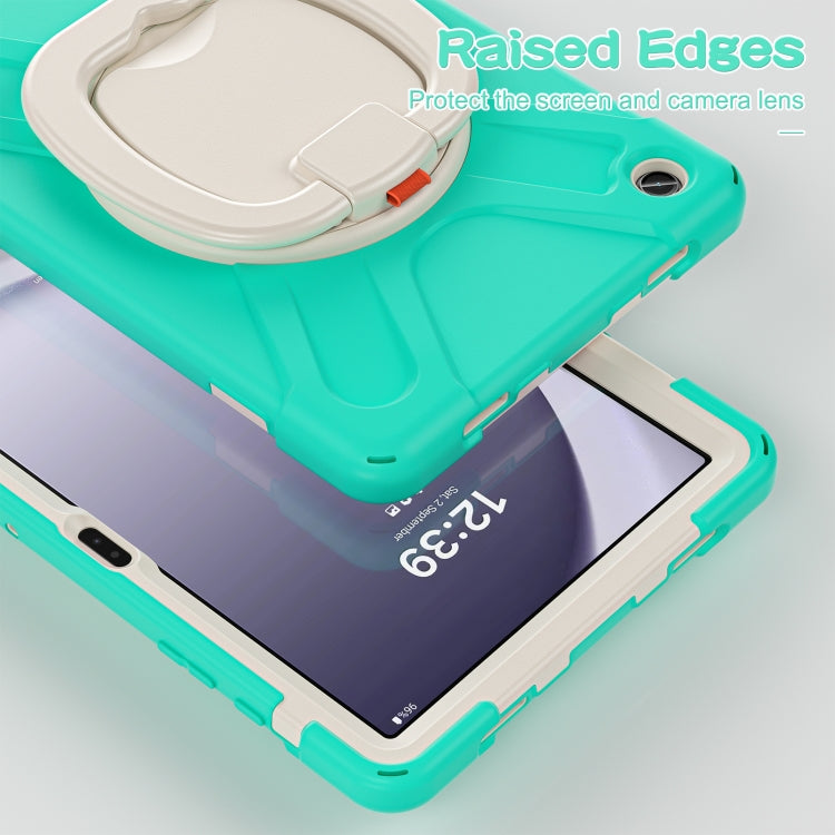 For Samsung Galaxy Tab A9+/Tab A11+ Silicone Hybrid PC Tablet Case with Holder & Shoulder Strap(Mint Green) by bashfashion