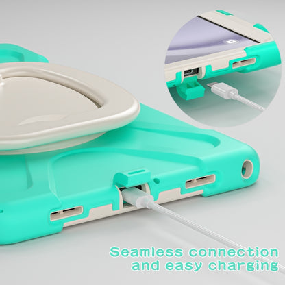 For Samsung Galaxy Tab A9+/Tab A11+ Silicone Hybrid PC Tablet Case with Holder & Shoulder Strap(Mint Green) by bashfashion