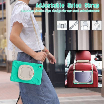 For Samsung Galaxy Tab A9+/Tab A11+ Silicone Hybrid PC Tablet Case with Holder & Shoulder Strap(Mint Green) by bashfashion