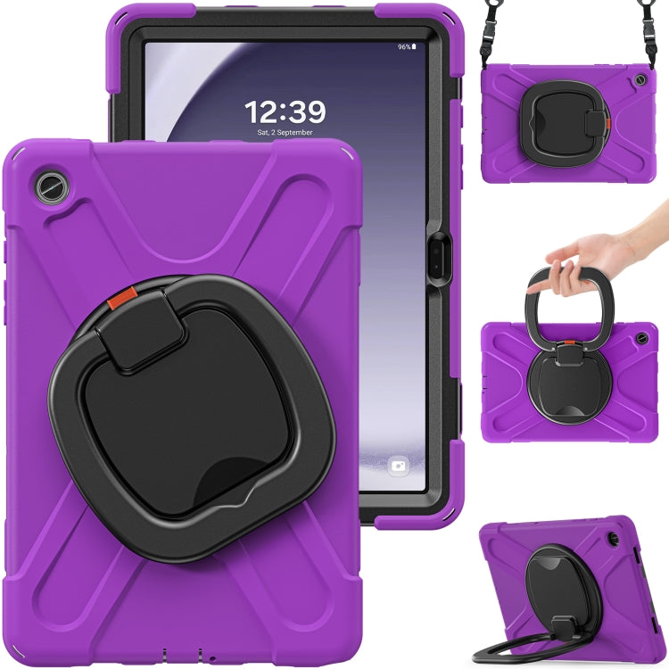 For Samsung Galaxy Tab A9+/Tab A11+ Silicone Hybrid PC Tablet Case with Holder & Shoulder Strap(Purple) by bashfashion