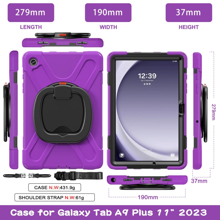 For Samsung Galaxy Tab A9+/Tab A11+ Silicone Hybrid PC Tablet Case with Holder & Shoulder Strap(Purple) by bashfashion