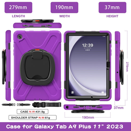 For Samsung Galaxy Tab A9+/Tab A11+ Silicone Hybrid PC Tablet Case with Holder & Shoulder Strap(Purple) by bashfashion