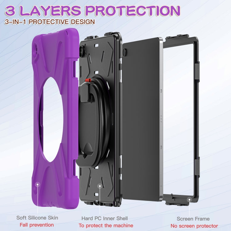 For Samsung Galaxy Tab A9+/Tab A11+ Silicone Hybrid PC Tablet Case with Holder & Shoulder Strap(Purple) by bashfashion