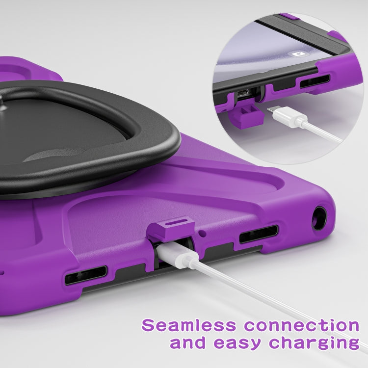 For Samsung Galaxy Tab A9+/Tab A11+ Silicone Hybrid PC Tablet Case with Holder & Shoulder Strap(Purple) by bashfashion