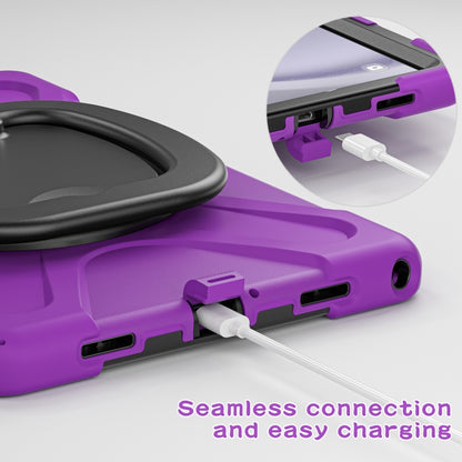 For Samsung Galaxy Tab A9+/Tab A11+ Silicone Hybrid PC Tablet Case with Holder & Shoulder Strap(Purple) by bashfashion