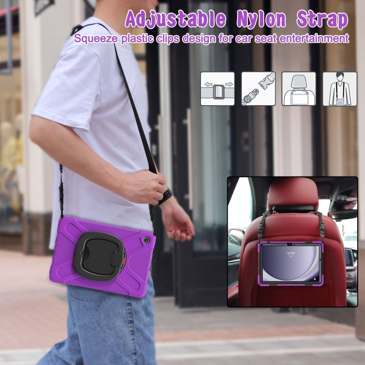 For Samsung Galaxy Tab A9+/Tab A11+ Silicone Hybrid PC Tablet Case with Holder & Shoulder Strap(Purple) by bashfashion