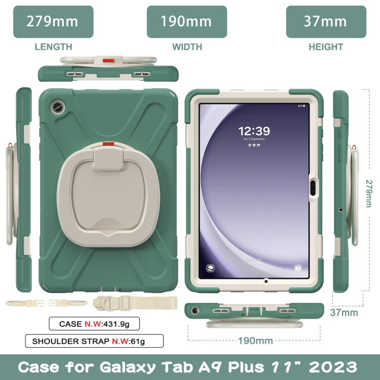 For Samsung Galaxy Tab A9+/Tab A11+ Silicone Hybrid PC Tablet Case with Holder & Shoulder Strap(Emerald Green) by bashfashion