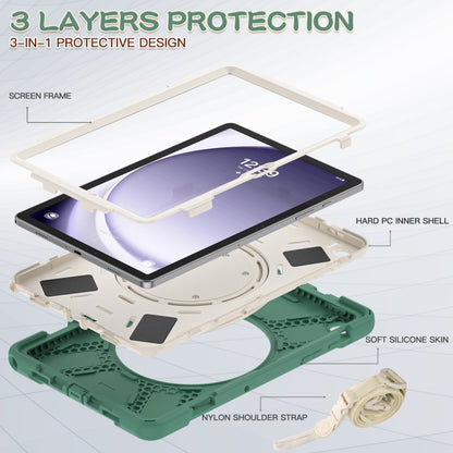 For Samsung Galaxy Tab A9+/Tab A11+ Silicone Hybrid PC Tablet Case with Holder & Shoulder Strap(Emerald Green) by bashfashion