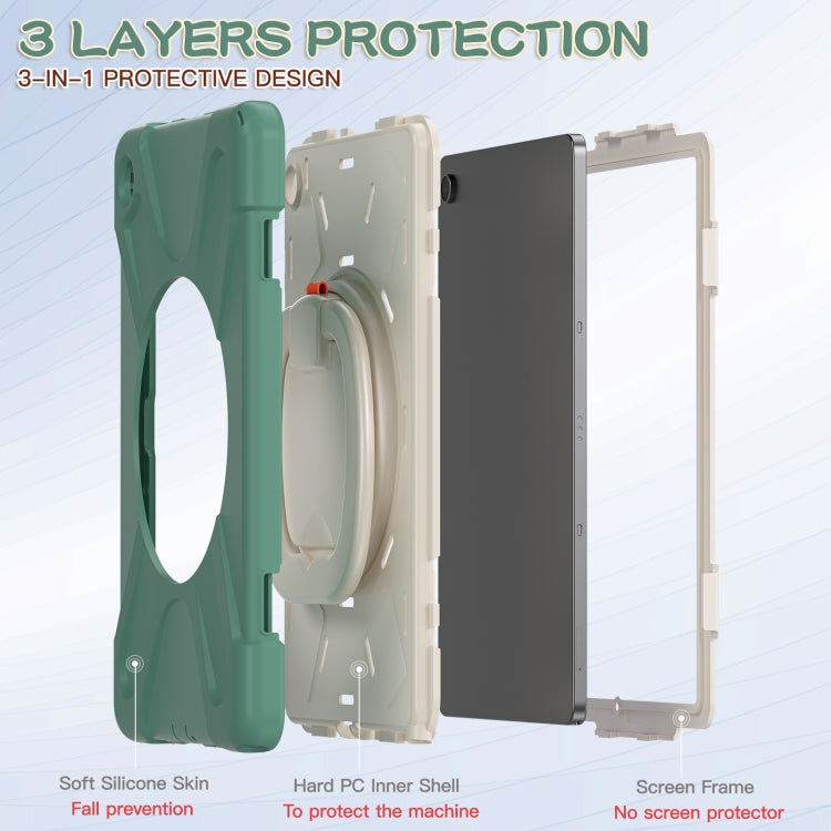 For Samsung Galaxy Tab A9+/Tab A11+ Silicone Hybrid PC Tablet Case with Holder & Shoulder Strap(Emerald Green) by bashfashion