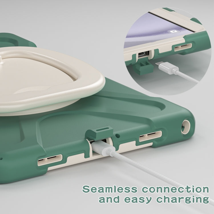 For Samsung Galaxy Tab A9+/Tab A11+ Silicone Hybrid PC Tablet Case with Holder & Shoulder Strap(Emerald Green) by bashfashion