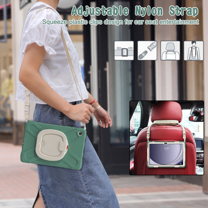 For Samsung Galaxy Tab A9+/Tab A11+ Silicone Hybrid PC Tablet Case with Holder & Shoulder Strap(Emerald Green) by bashfashion