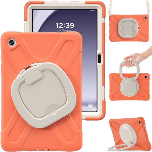 For Samsung Galaxy Tab A9+/Tab A11+ Silicone Hybrid PC Tablet Case with Holder & Shoulder Strap(Living Coral) by bashfashion