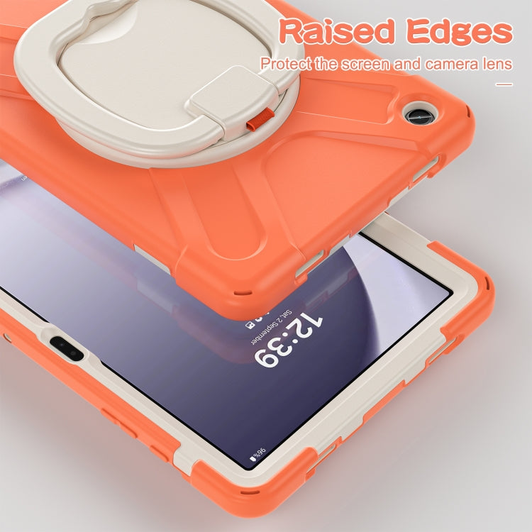 For Samsung Galaxy Tab A9+/Tab A11+ Silicone Hybrid PC Tablet Case with Holder & Shoulder Strap(Living Coral) by bashfashion