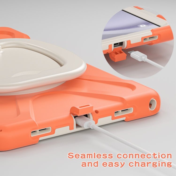 For Samsung Galaxy Tab A9+/Tab A11+ Silicone Hybrid PC Tablet Case with Holder & Shoulder Strap(Living Coral) by bashfashion