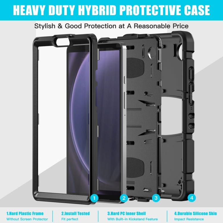For Samsung Galaxy Tab A9 / Tab A11 3-Layer Protection Screen Frame + PC + Silicone Shockproof Combination Tablet Case with Holder(Black+Black) by bashfashion