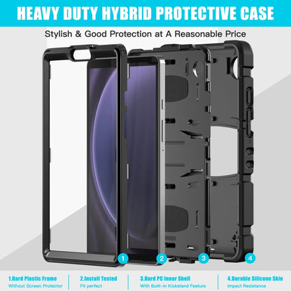For Samsung Galaxy Tab A9 / Tab A11 3-Layer Protection Screen Frame + PC + Silicone Shockproof Combination Tablet Case with Holder(Black+Black) by bashfashion