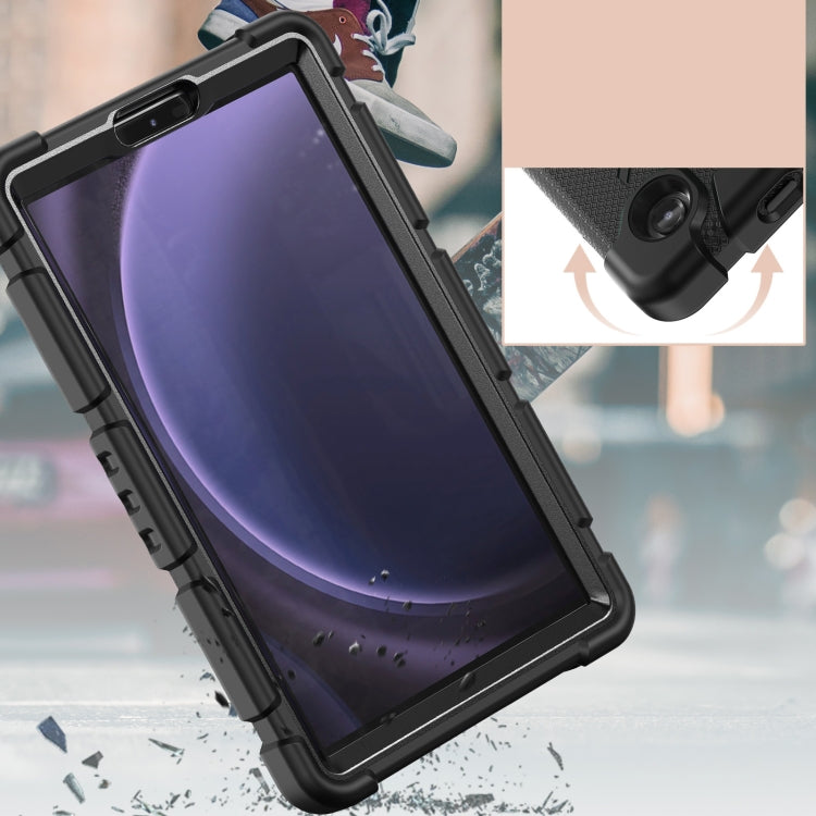 For Samsung Galaxy Tab A9 / Tab A11 3-Layer Protection Screen Frame + PC + Silicone Shockproof Combination Tablet Case with Holder(Black+Black) by bashfashion