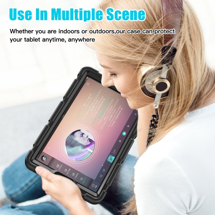 For Samsung Galaxy Tab A9 / Tab A11 3-Layer Protection Screen Frame + PC + Silicone Shockproof Combination Tablet Case with Holder(Black+Black) by bashfashion