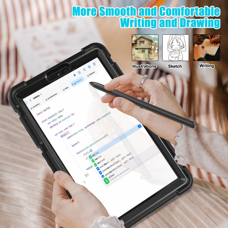 For Samsung Galaxy Tab A9 / Tab A11 3-Layer Protection Screen Frame + PC + Silicone Shockproof Combination Tablet Case with Holder(Black+Black) by bashfashion