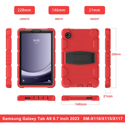 For Samsung Galaxy Tab A9 / Tab A11 3-Layer Protection Screen Frame + PC + Silicone Shockproof Combination Tablet Case with Holder(Red+Black) by bashfashion