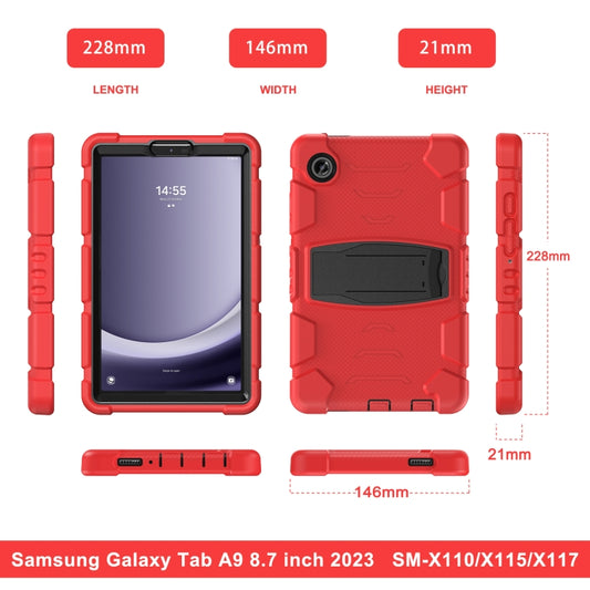 For Samsung Galaxy Tab A9 / Tab A11 3-Layer Protection Screen Frame + PC + Silicone Shockproof Combination Tablet Case with Holder(Red+Black) by bashfashion