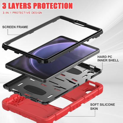 For Samsung Galaxy Tab A9 / Tab A11 3-Layer Protection Screen Frame + PC + Silicone Shockproof Combination Tablet Case with Holder(Red+Black) by bashfashion
