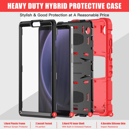 For Samsung Galaxy Tab A9 / Tab A11 3-Layer Protection Screen Frame + PC + Silicone Shockproof Combination Tablet Case with Holder(Red+Black) by bashfashion