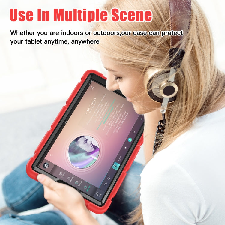 For Samsung Galaxy Tab A9 / Tab A11 3-Layer Protection Screen Frame + PC + Silicone Shockproof Combination Tablet Case with Holder(Red+Black) by bashfashion