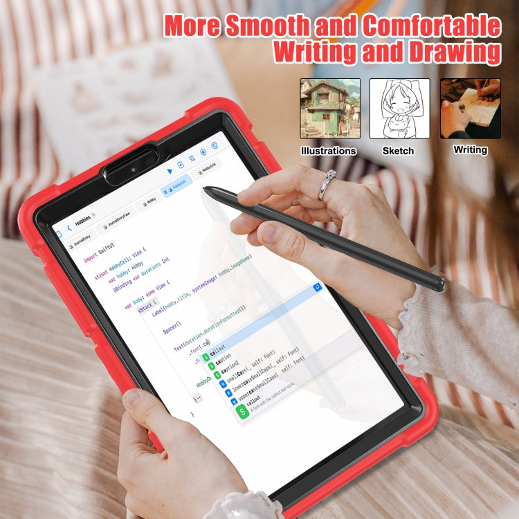 For Samsung Galaxy Tab A9 / Tab A11 3-Layer Protection Screen Frame + PC + Silicone Shockproof Combination Tablet Case with Holder(Red+Black) by bashfashion