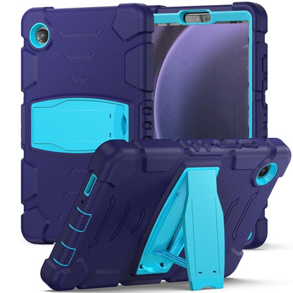 For Samsung Galaxy Tab A9 / Tab A11 3-Layer Protection Screen Frame + PC + Silicone Shockproof Combination Tablet Case with Holder(NavyBlue+Blue) by bashfashion