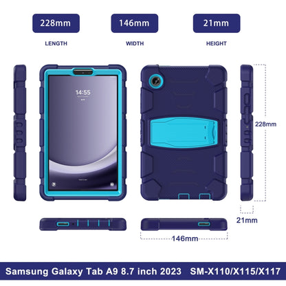 For Samsung Galaxy Tab A9 / Tab A11 3-Layer Protection Screen Frame + PC + Silicone Shockproof Combination Tablet Case with Holder(NavyBlue+Blue) by bashfashion