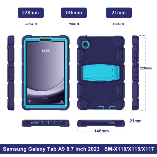 For Samsung Galaxy Tab A9 / Tab A11 3-Layer Protection Screen Frame + PC + Silicone Shockproof Combination Tablet Case with Holder(NavyBlue+Blue) by bashfashion