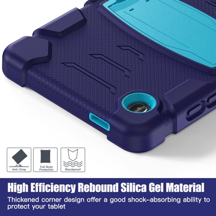 For Samsung Galaxy Tab A9 / Tab A11 3-Layer Protection Screen Frame + PC + Silicone Shockproof Combination Tablet Case with Holder(NavyBlue+Blue) by bashfashion