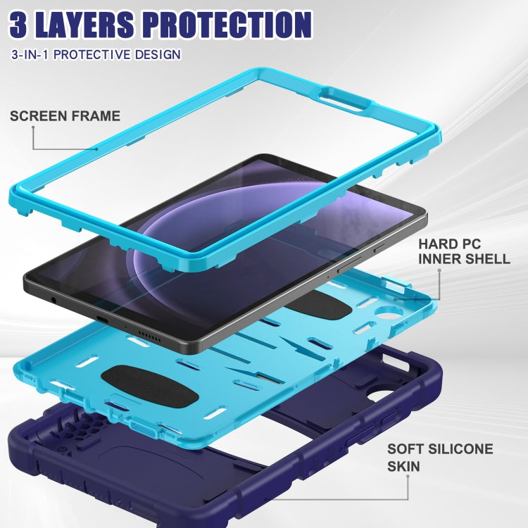 For Samsung Galaxy Tab A9 / Tab A11 3-Layer Protection Screen Frame + PC + Silicone Shockproof Combination Tablet Case with Holder(NavyBlue+Blue) by bashfashion