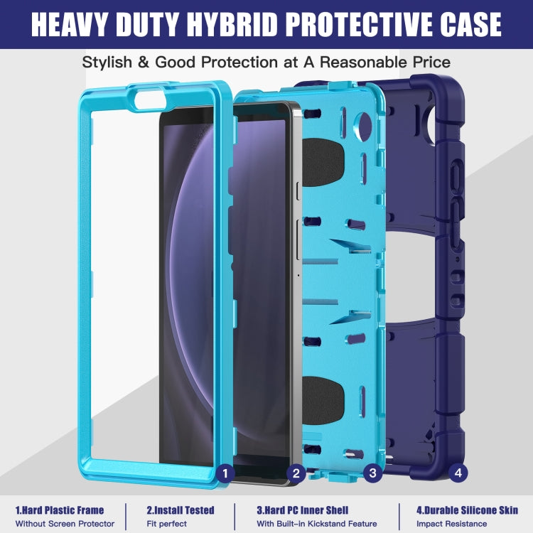 For Samsung Galaxy Tab A9 / Tab A11 3-Layer Protection Screen Frame + PC + Silicone Shockproof Combination Tablet Case with Holder(NavyBlue+Blue) by bashfashion