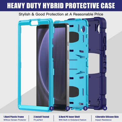 For Samsung Galaxy Tab A9 / Tab A11 3-Layer Protection Screen Frame + PC + Silicone Shockproof Combination Tablet Case with Holder(NavyBlue+Blue) by bashfashion