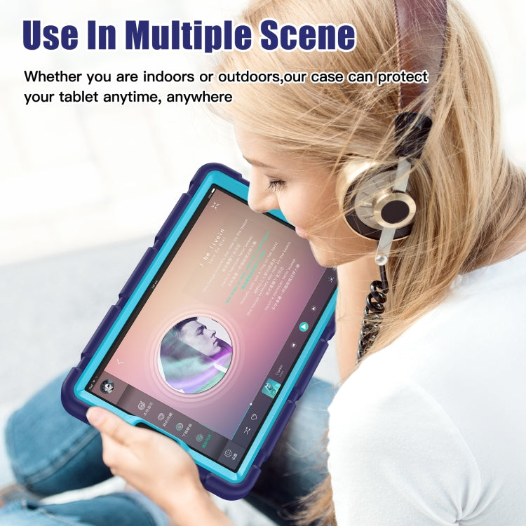 For Samsung Galaxy Tab A9 / Tab A11 3-Layer Protection Screen Frame + PC + Silicone Shockproof Combination Tablet Case with Holder(NavyBlue+Blue) by bashfashion