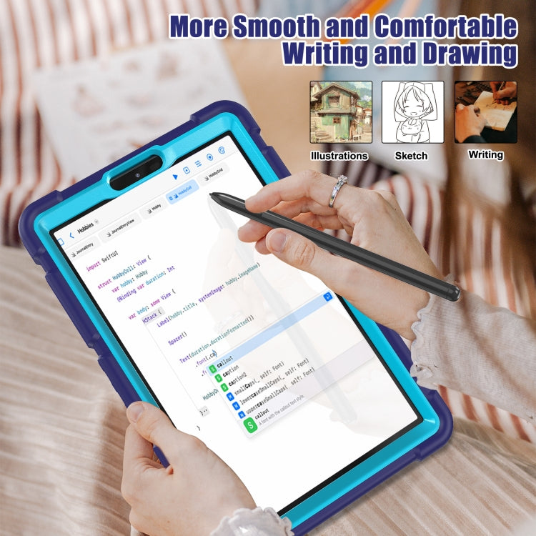 For Samsung Galaxy Tab A9 / Tab A11 3-Layer Protection Screen Frame + PC + Silicone Shockproof Combination Tablet Case with Holder(NavyBlue+Blue) by bashfashion