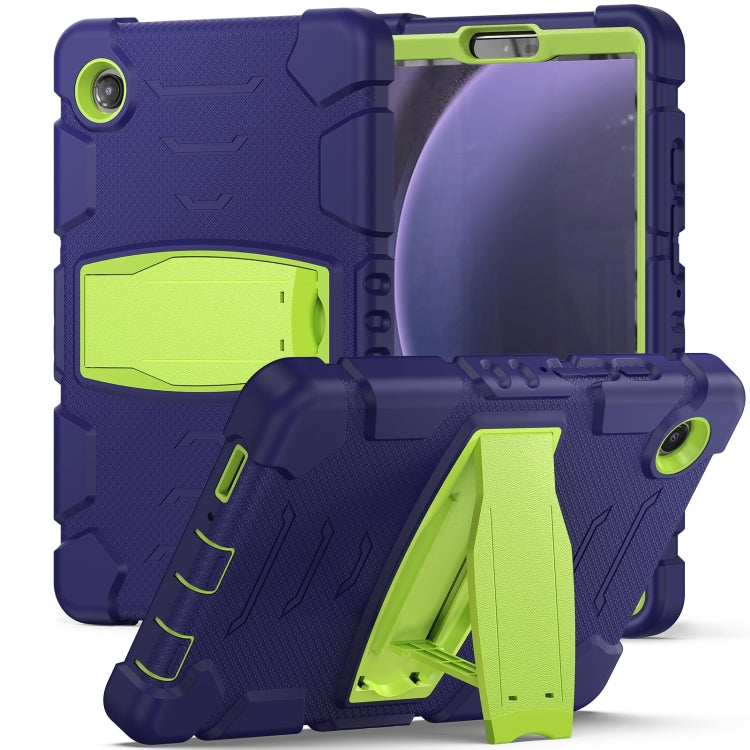 For Samsung Galaxy Tab A9 / Tab A11 3-Layer Protection Screen Frame + PC + Silicone Shockproof Combination Tablet Case with Holder(NavyBlue+Lime) by bashfashion