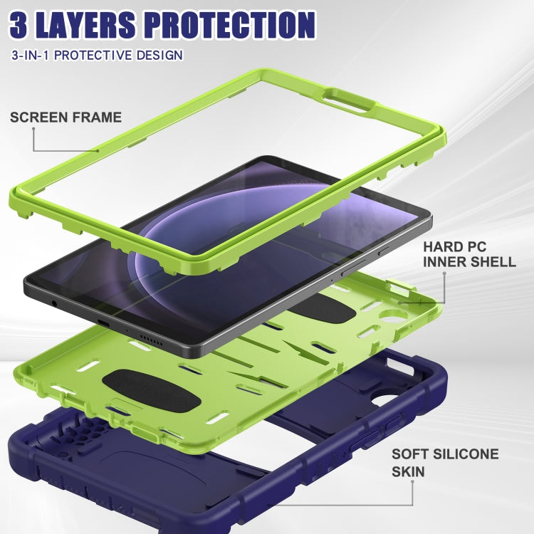 For Samsung Galaxy Tab A9 / Tab A11 3-Layer Protection Screen Frame + PC + Silicone Shockproof Combination Tablet Case with Holder(NavyBlue+Lime) by bashfashion