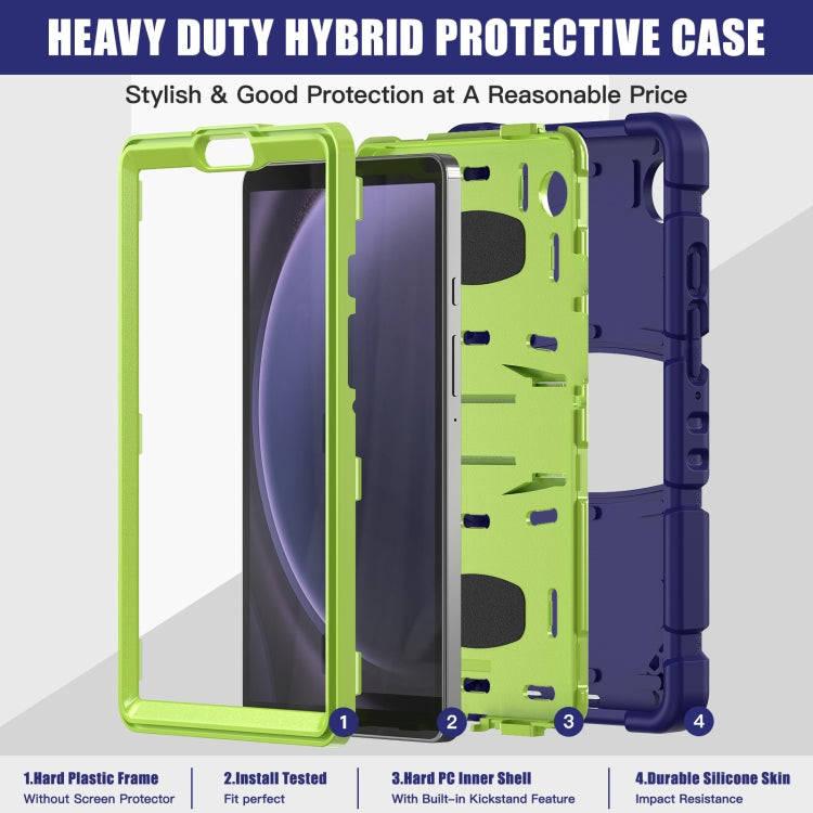 For Samsung Galaxy Tab A9 / Tab A11 3-Layer Protection Screen Frame + PC + Silicone Shockproof Combination Tablet Case with Holder(NavyBlue+Lime) by bashfashion