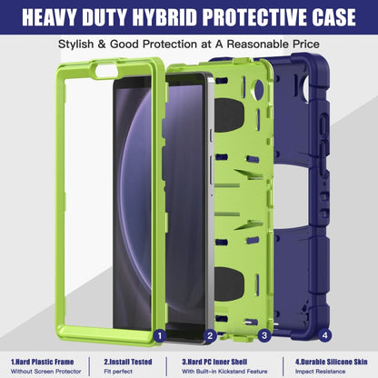 For Samsung Galaxy Tab A9 / Tab A11 3-Layer Protection Screen Frame + PC + Silicone Shockproof Combination Tablet Case with Holder(NavyBlue+Lime) by bashfashion