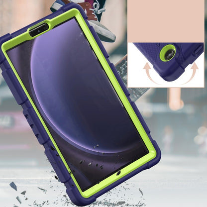 For Samsung Galaxy Tab A9 / Tab A11 3-Layer Protection Screen Frame + PC + Silicone Shockproof Combination Tablet Case with Holder(NavyBlue+Lime) by bashfashion